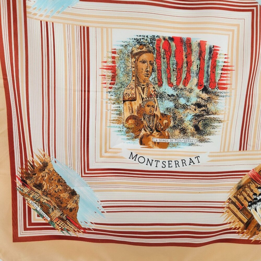 Montserrat Scarf Womens Italian Polyester Religious Cultural Art Beige Red - Picture 5 of 10